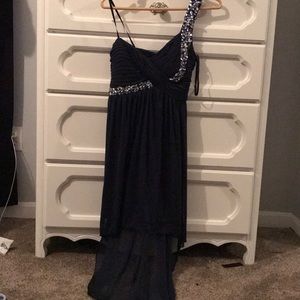 One shoulder navy dress